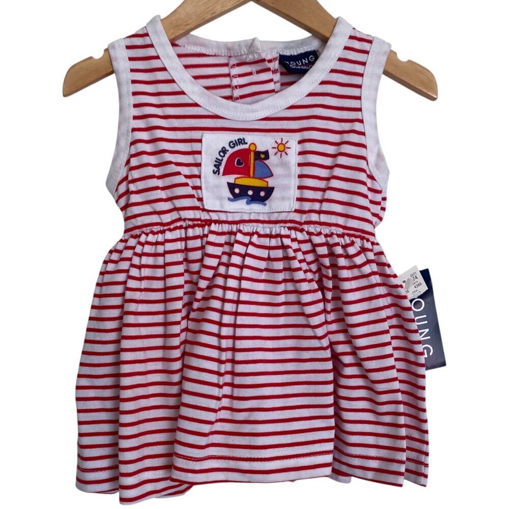 NWT Vintage 90s Nautical Baby Dress - 1996 "Sailor Girl" 12M sailing Boat dress